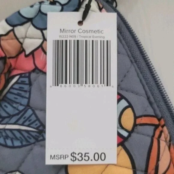 NWT Vera Bradley Cosmetic Mirror Bag Tropical Eve Grey - Picture 3 of 3
